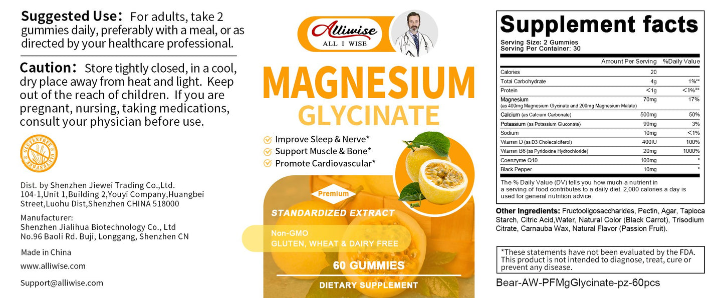 Alliwise Magnesium Glycinate Gummies 400MG with B6 & D3 Chewable