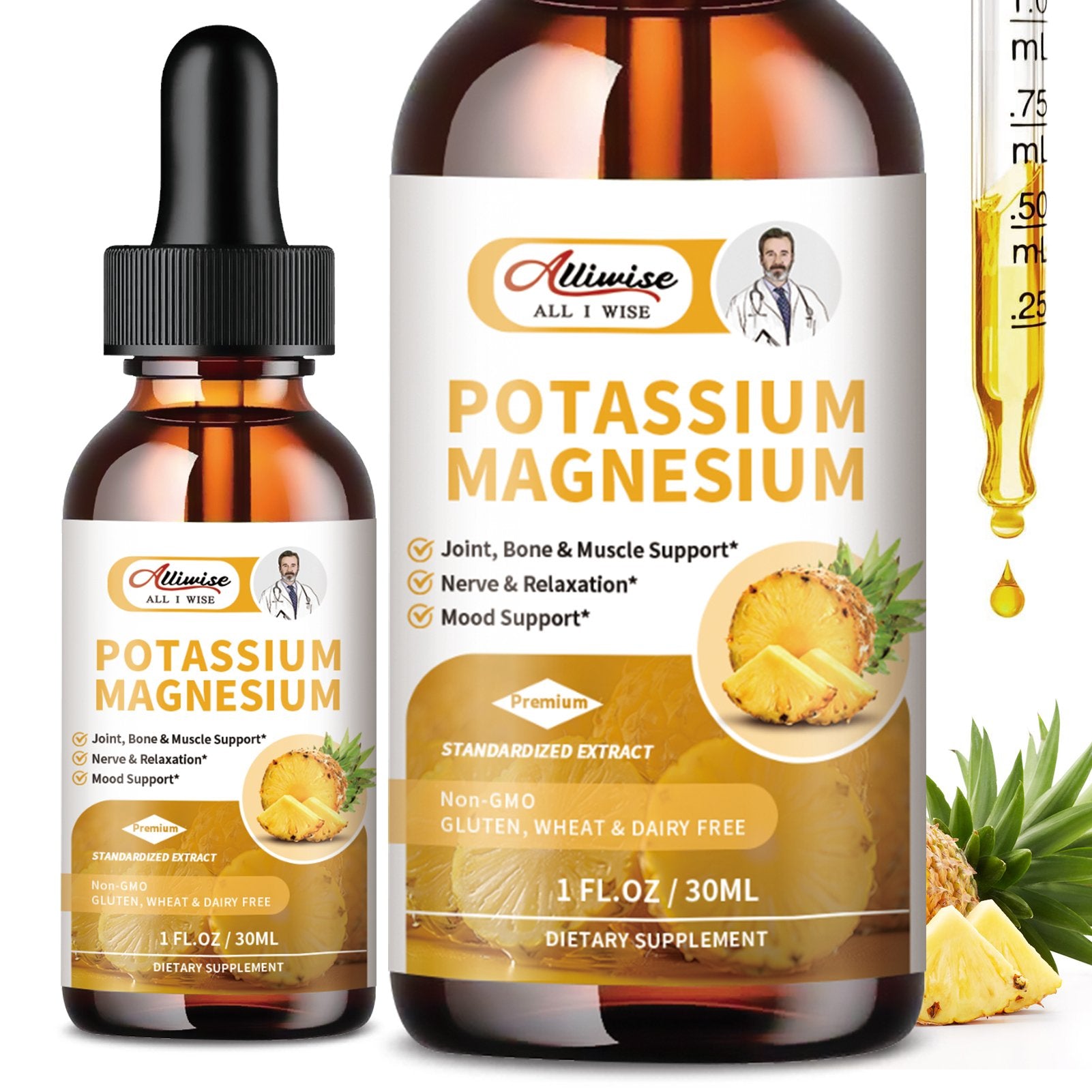 2 Packs Potassium Magnesium Supplement Liquid Drops for Mood Support