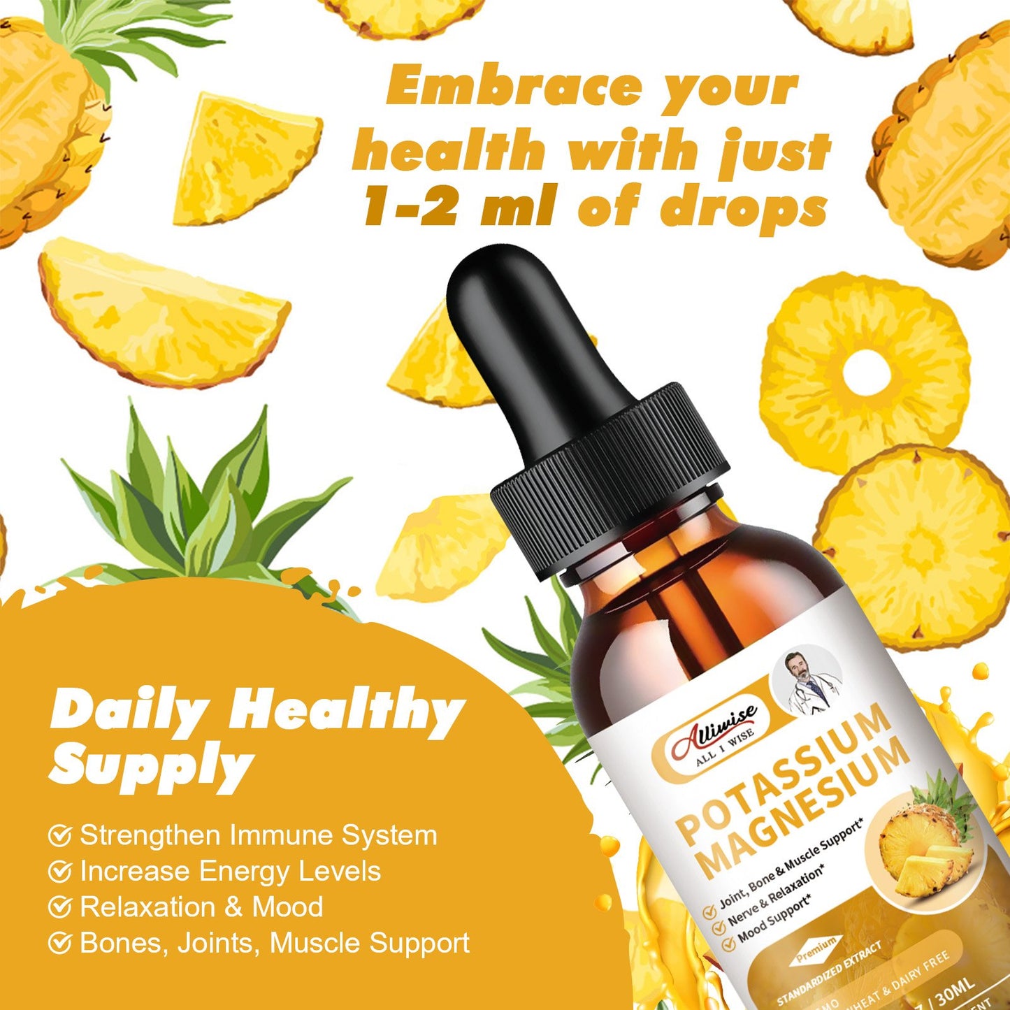 2 Packs Potassium Magnesium Supplement Liquid Drops for Mood Support