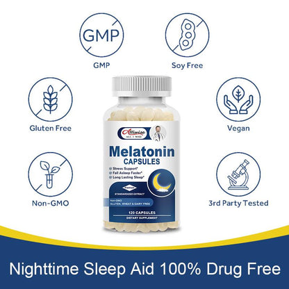 Melatonin 12 Mg capsules for aiding Fall Asleep Fast helping Calming & Relaxing and Regulate Sleep Cycle