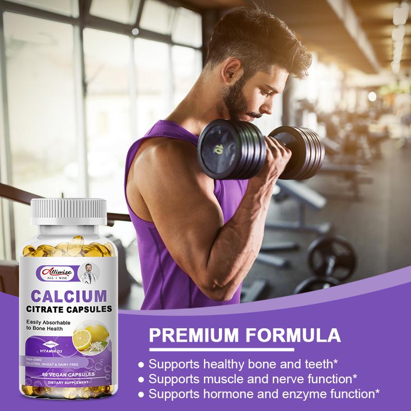 Calcium Citrate Capsule with Vitamin D - Calcium Citrate Supplement - Super Absorbable Bone Health & Muscle Function - 120 Capsules
