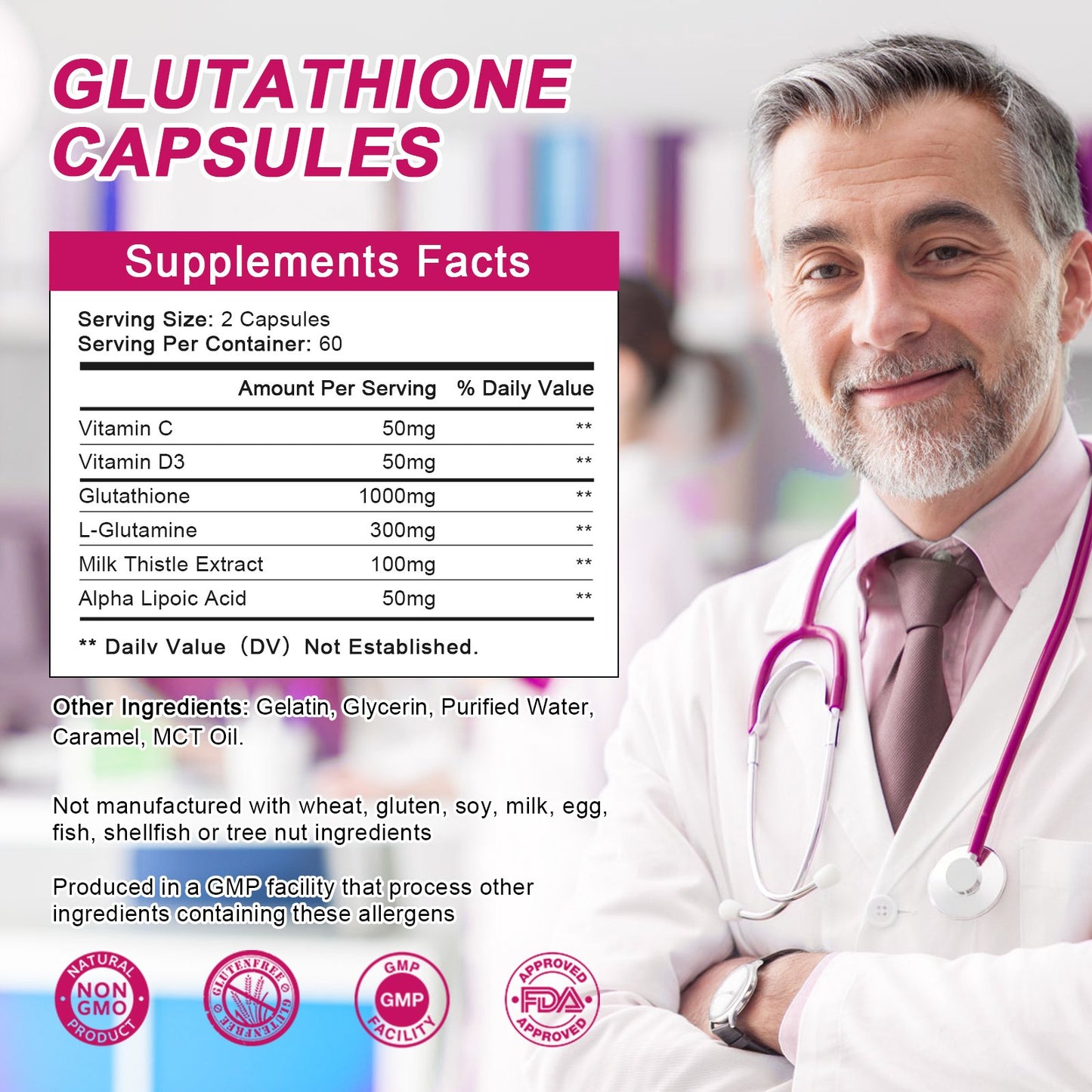 Alliwise Glutathione 1000mg Softgels Capsules L-Glutamine 300mg