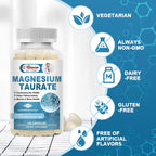 Magnesium Taurate 120 Caps 700mg Enhanced Absorption for Restful Sleep, Relaxation, Positive Mood, Wellness, GABA Levels, Cardiovascular Health