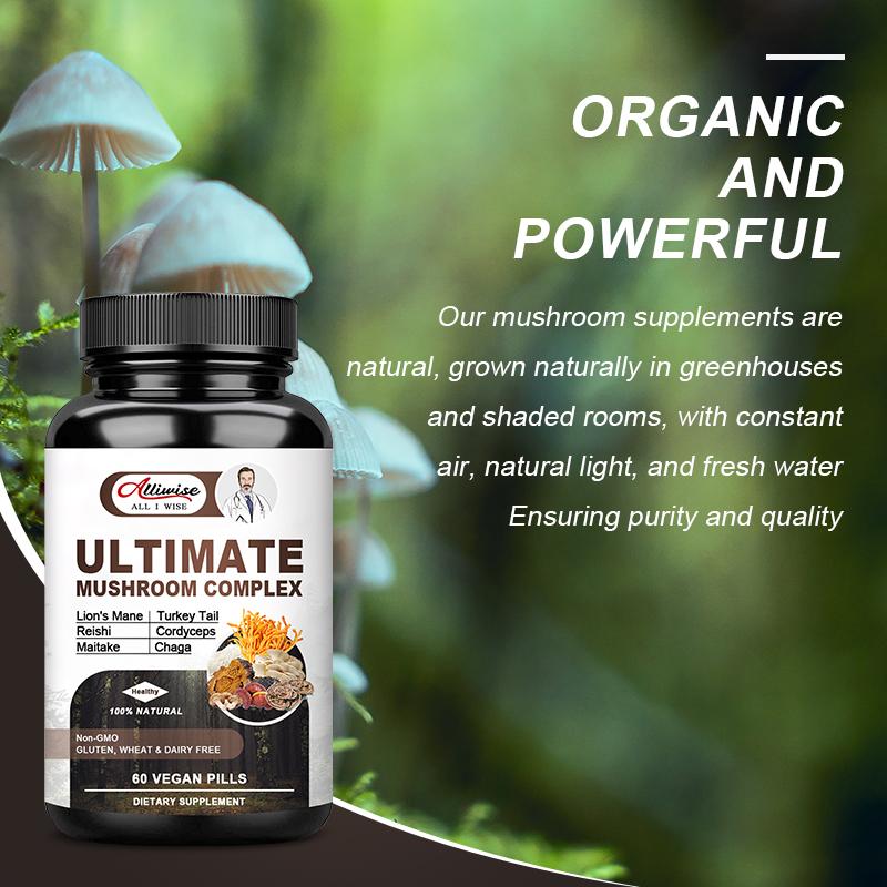 Alliwise Mushroom Complex Supplements For Brain Health Memory & Focus Support Energy Production & Immune System Health