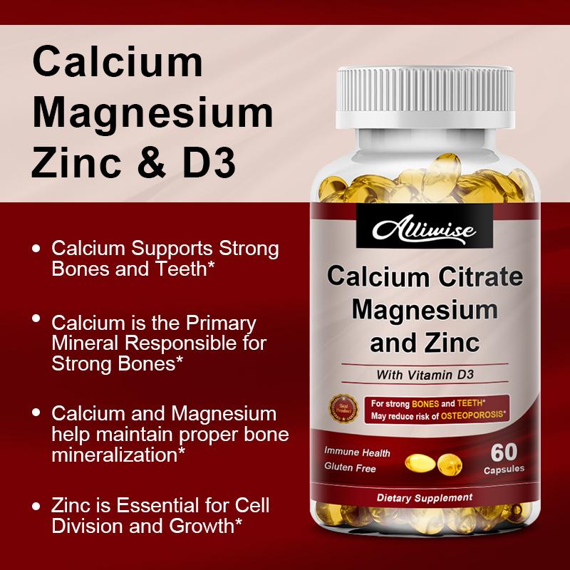 Calcium Magnesium Zinc with Vitamin D3 Capsules Supplement 120 Softgels