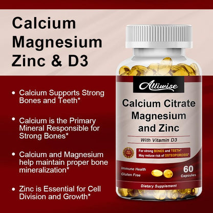Calcium Magnesium Zinc with Vitamin D3 Capsules Supplement 120 Softgels