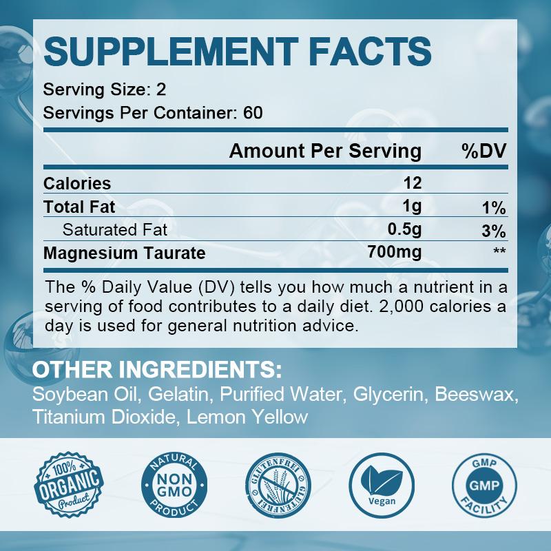 Magnesium Taurate 120 Caps 700mg Enhanced Absorption for Restful Sleep, Relaxation, Positive Mood, Wellness, GABA Levels, Cardiovascular Health