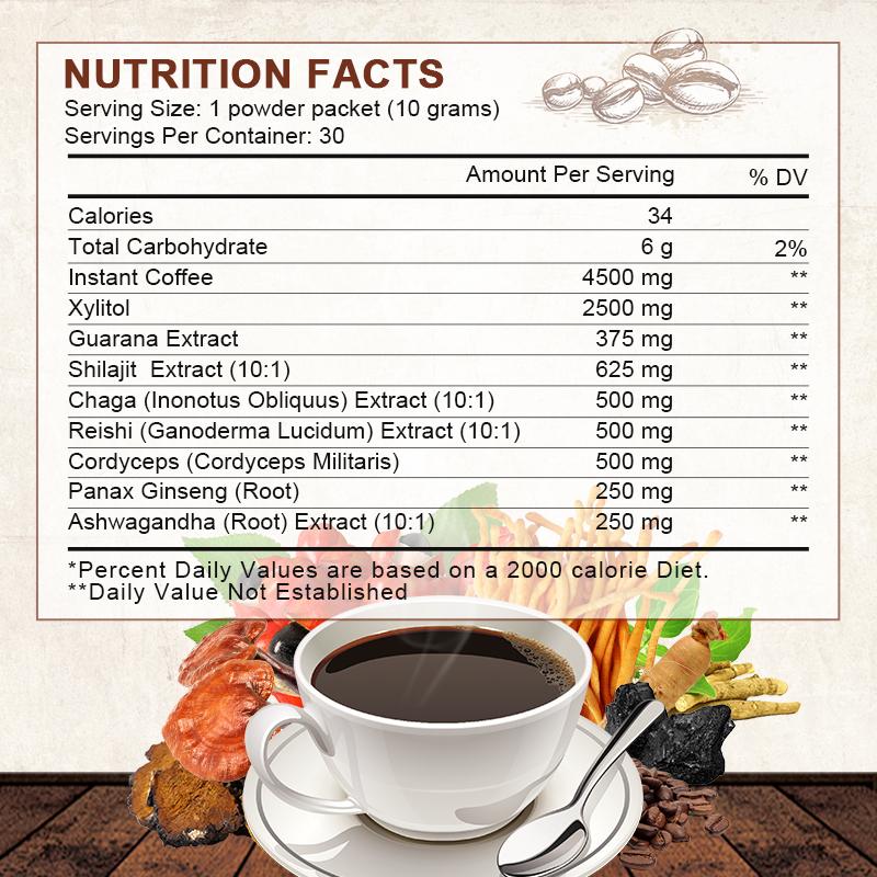 Alliwise Shilajit Supplement Increase Energy Enhance Mental Clarity Concentration Relax & Anti-Fatigue Help Men Increase Their Passionate Desire And Energy Boost Spirits Instant Coffee