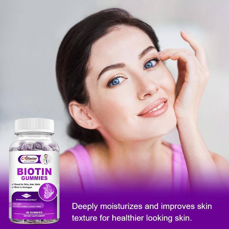 Alliwise Biotin & Collagen Gummies With Vitamin C For Anti Aging, Hair Growth, Skin, Strong Nails Beauty Support For Men & Women