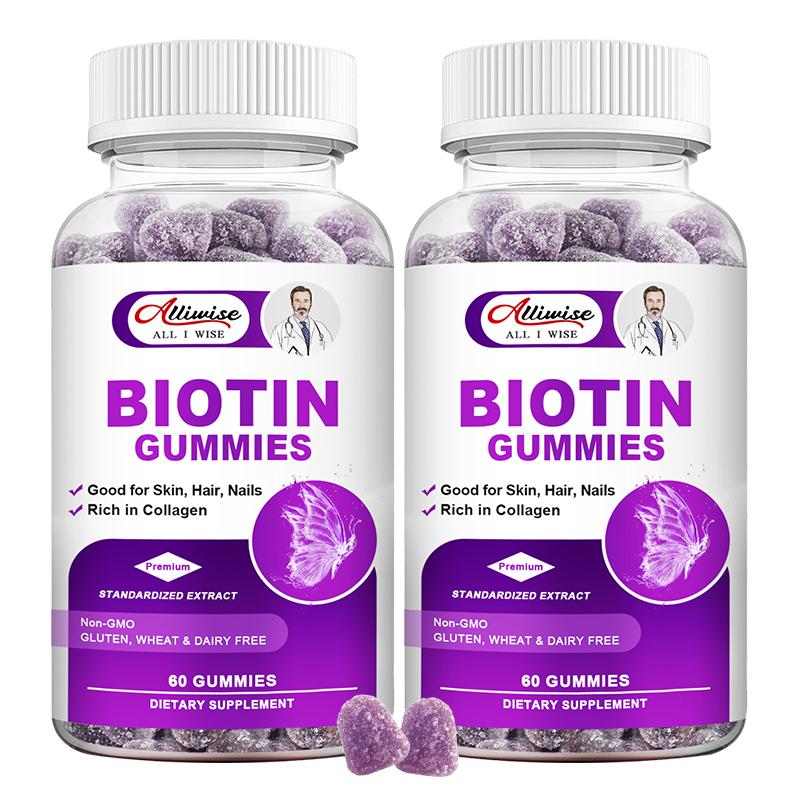 Alliwise Biotin & Collagen Gummies With Vitamin C For Anti Aging, Hair Growth, Skin, Strong Nails Beauty Support For Men & Women